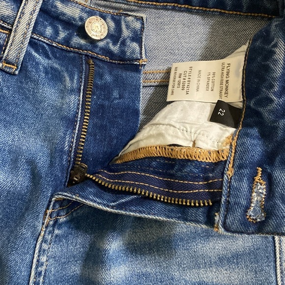 Flying Monkey High Rise Blue Jeans women 22 Distressed festival Y2K boho retro - Picture 13 of 15